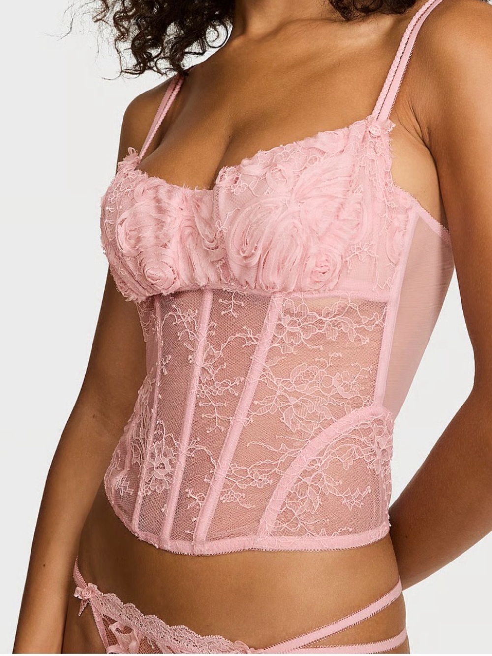 NWT Victoria's Secret Dream Angels Lace Corset Top & Thong Lingerie Set M